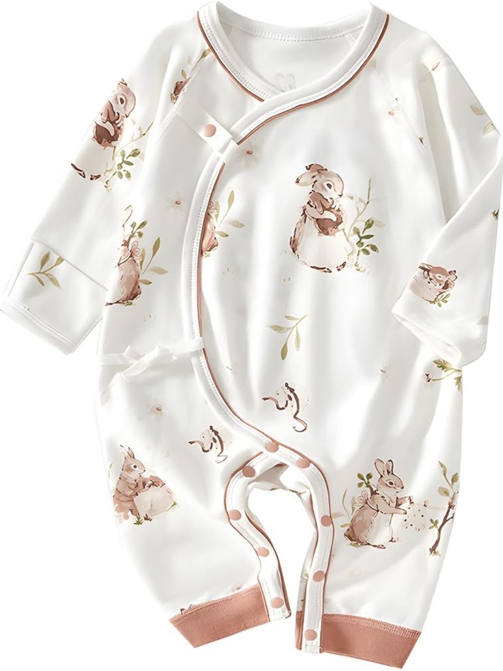 Cream and Pink Bunny Print Baby One-Piece Bodysuit